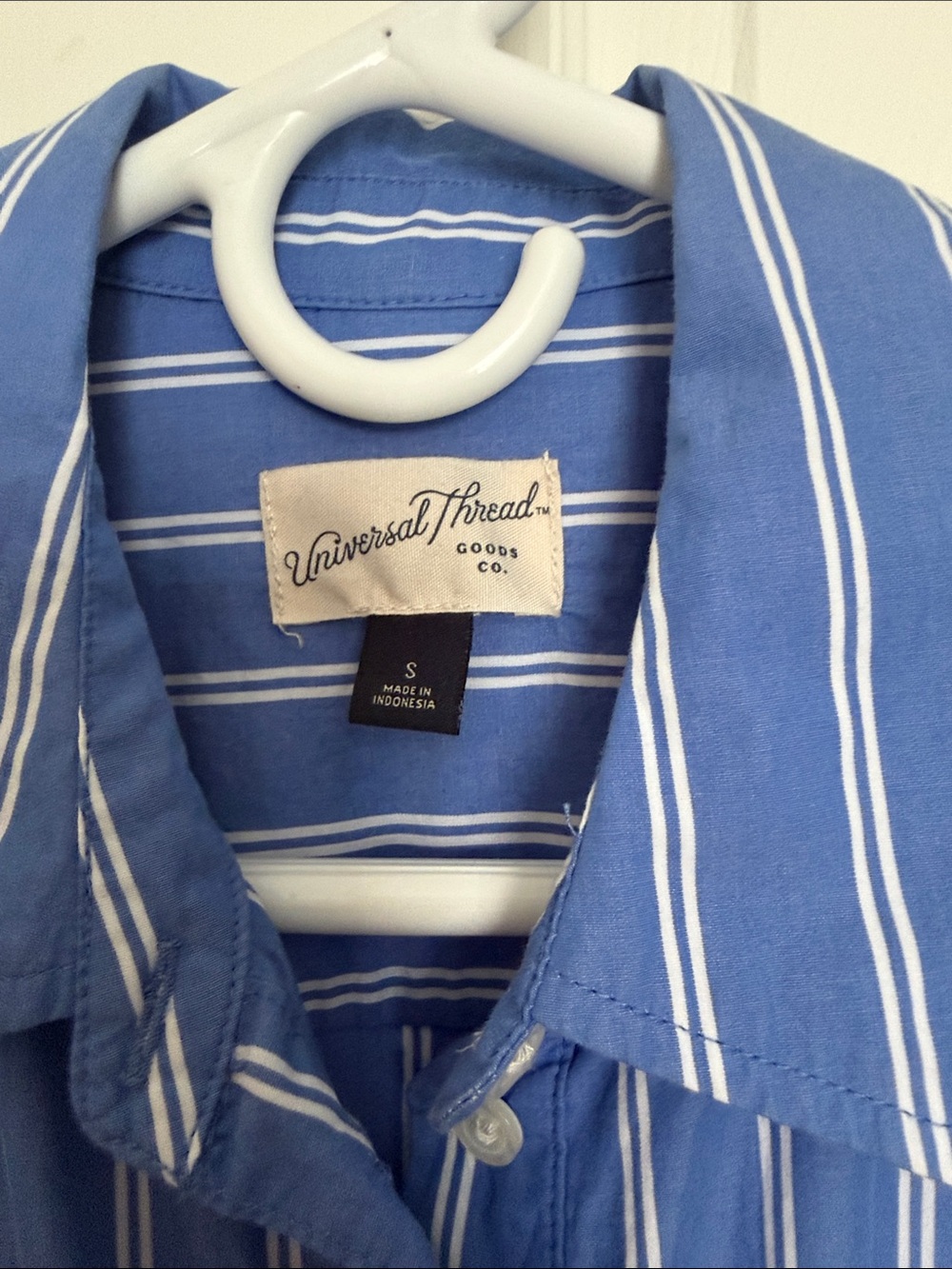 Universal Thread Blue and White Striped Midi Shirt Dress with Tie Waist - Picture 4 of 6